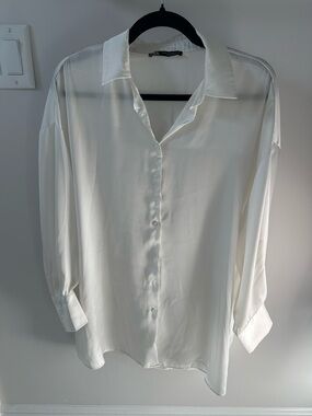 Women’s Silk Oversized White Button-Up Shirt